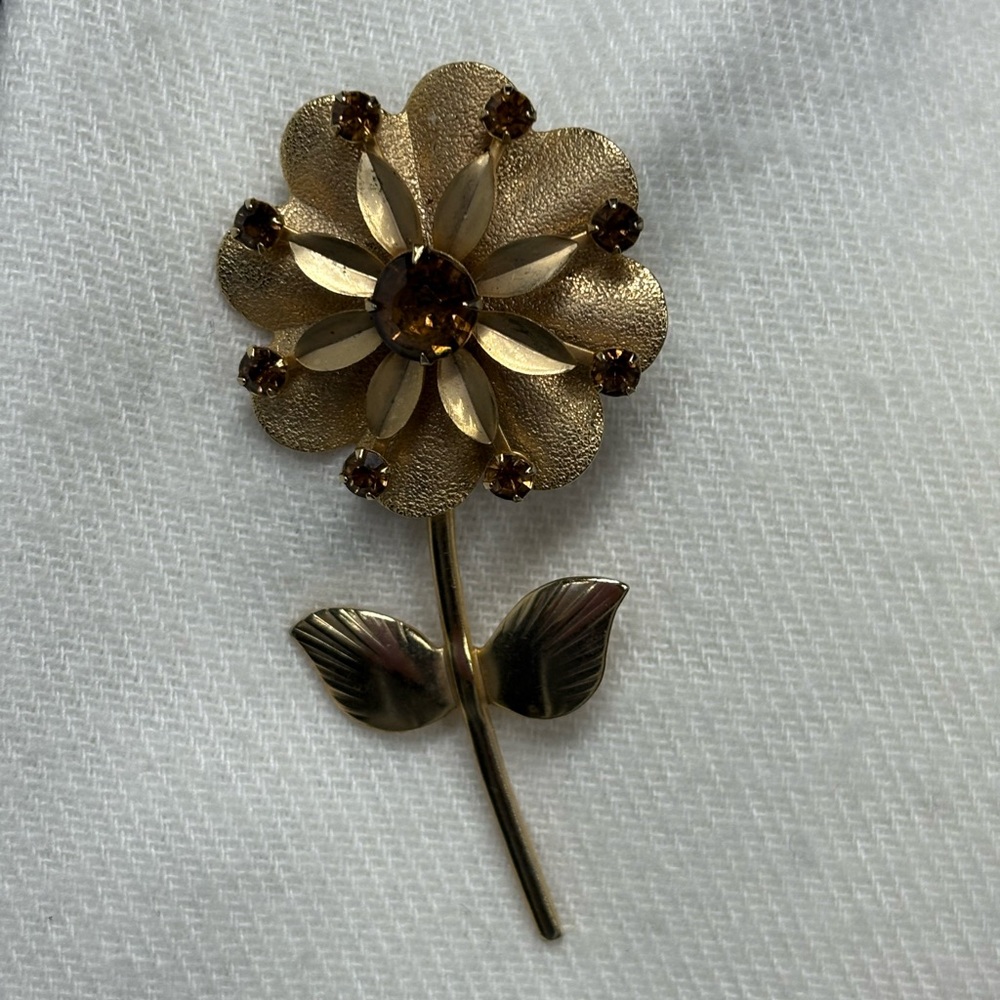 Flower Brooch w/ Rhinestones - Picture 2 of 5